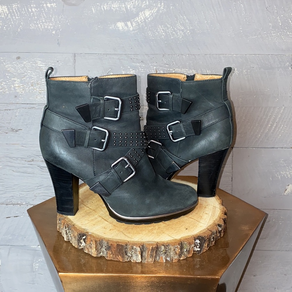 Sofft side zip ankle boots studded buckle detail